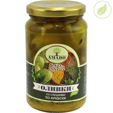 Зеленые оливки с косточкой со специями по-арабски, крупные, "Amado"  350 г