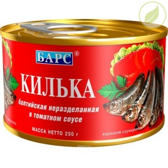 Килька балтийская неразделанная в томатном соусе, "Барс", 250г